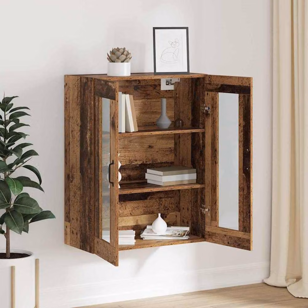 Berkfield Home Modern Hanging Wall Cabinet in Brown with Glass Doors, W/D/H: 69.5 x 34 x 90 cm – 3