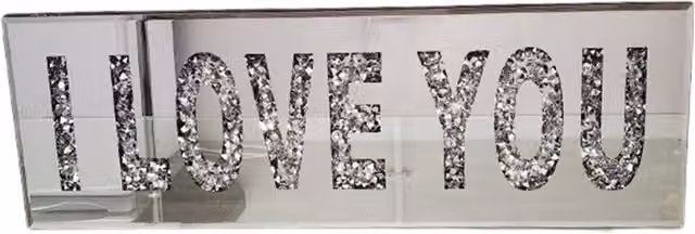 DEENZ Crushed Crystal Mirror I Love You Wall Art Plaque in Silver