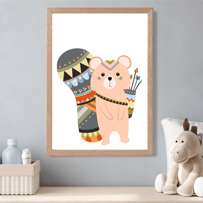 ARTZE Brown Squirrel Tribal Animal Framed Print with Oak Frame