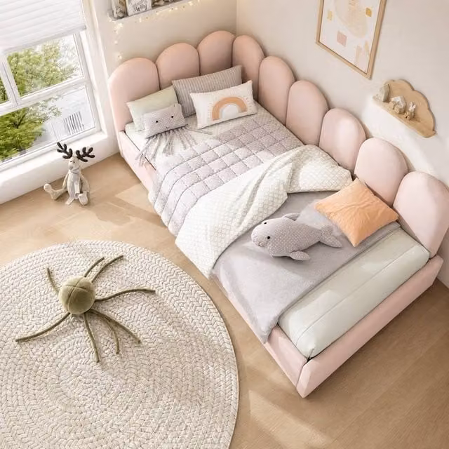 STILVORA Pink Velvet Single Bed Frame with Storage Drawers W: 90 cm, D: 190 cm, H: 76 cm