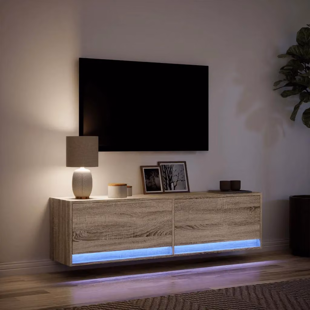Berkfield Home Wall Mounted TV Cabinet with LED Lights in Sonoma Oak Brown, W/D/H: 140 x 31 x 38 cm – 3