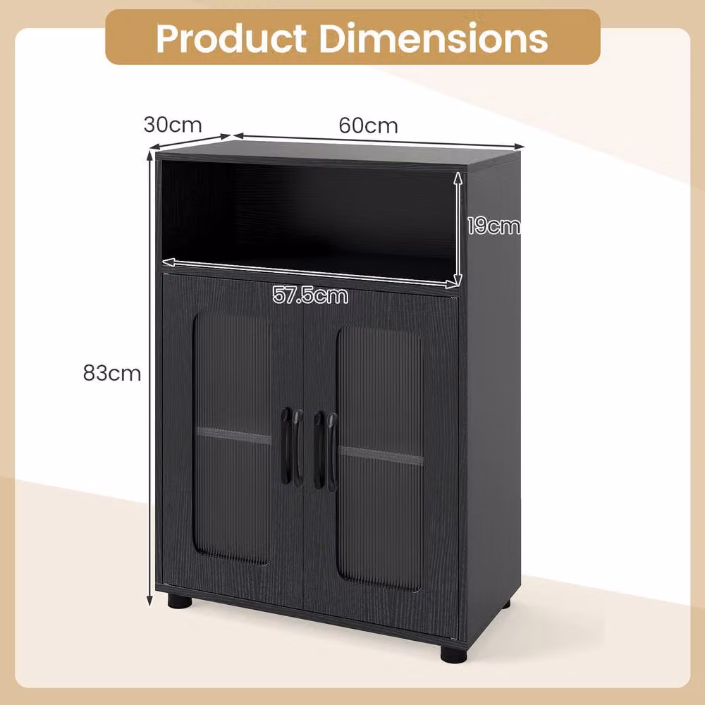 Costway Freestanding Black Bathroom Cabinet with 2 Hinged Doors and Internal Shelves – 2