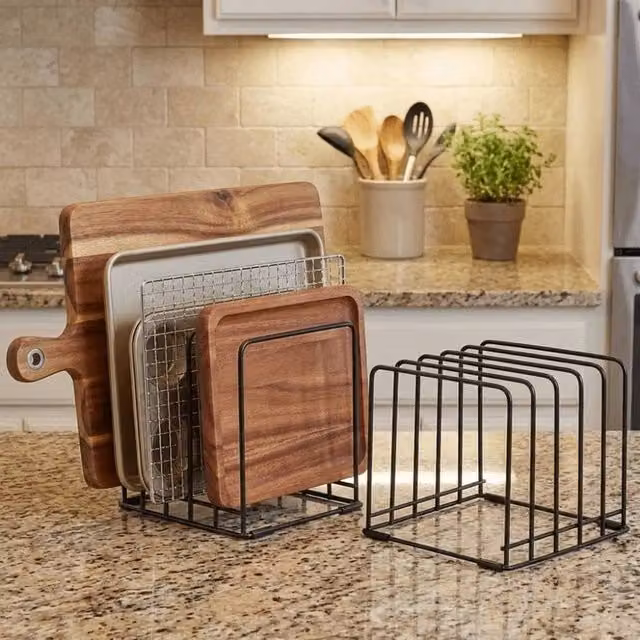 KORVIXA Black Metal Space Saving Pan Storage Rack