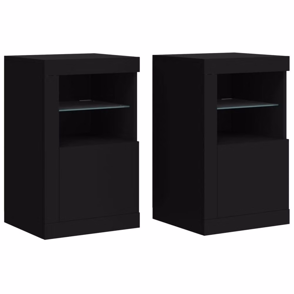 Berkfield Home Set of 2 Black Modern Side Cabinets with Glass Doors and Integrated LED Lighting – 3