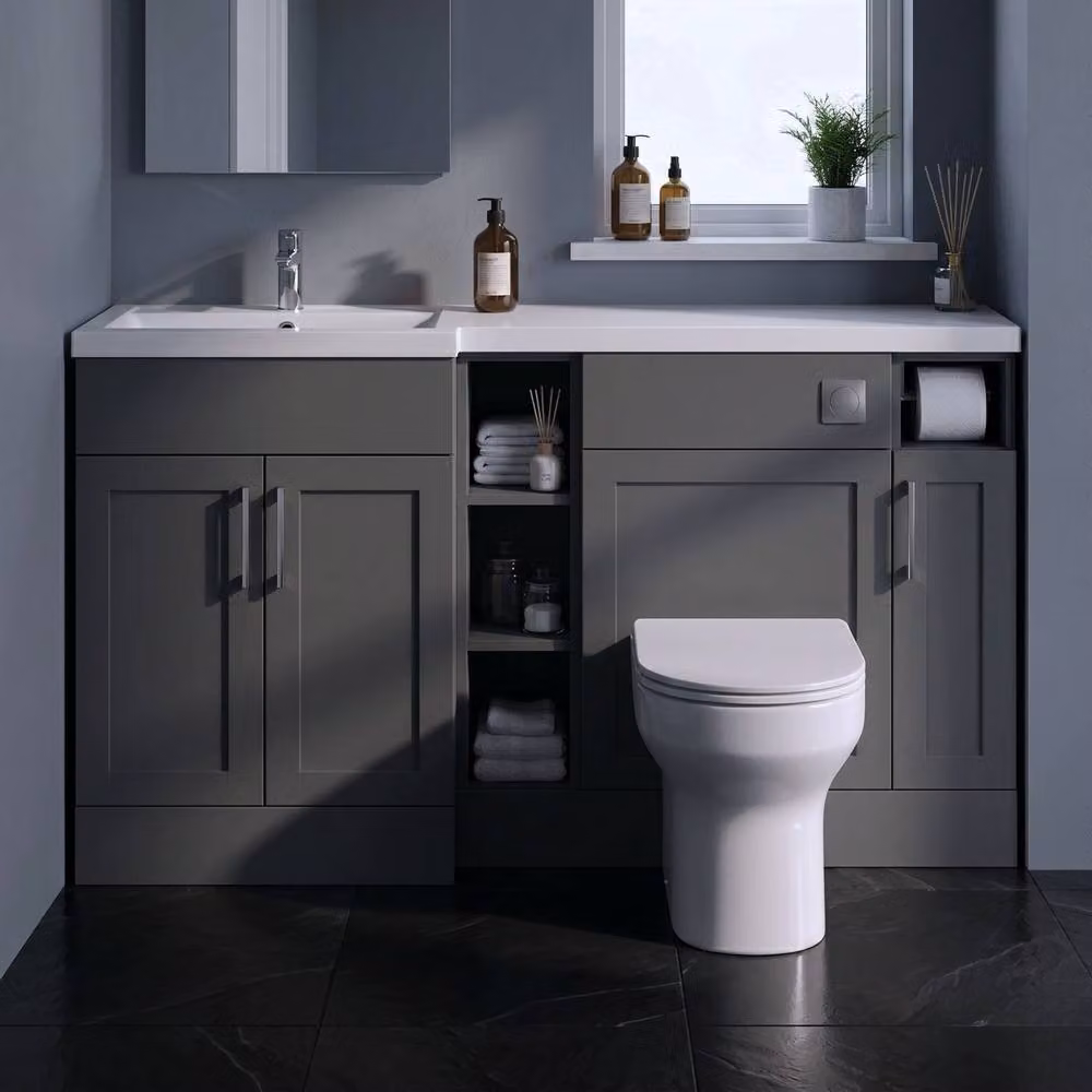 Balterley Pirehill Classic Corner Freestanding 3 Door Bathroom Unit in Matt Anthracite Grey, W: 150 cm – 3