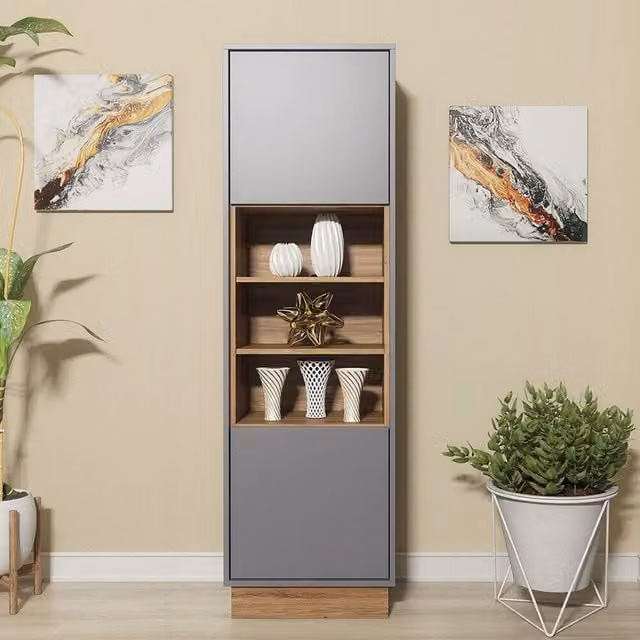 Creative Furniture Finesse Loft Display Cabinet in Grey and Oak, Height: 175 cm