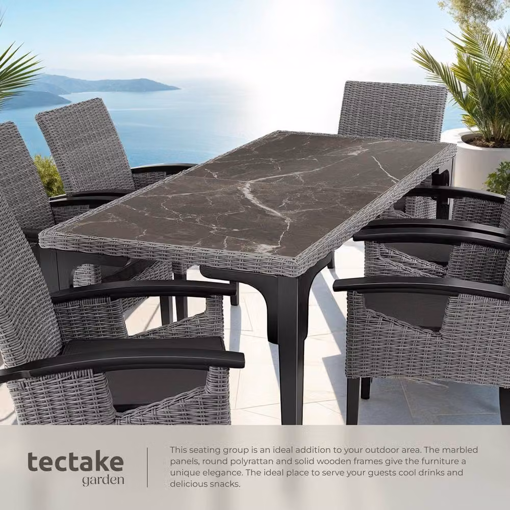 tectake Foggia Garden Dining Set with 6 Rosarno Rattan Chairs in Grey for 6 People – 4