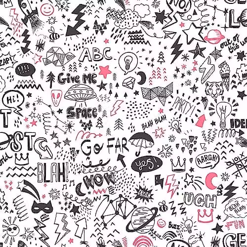 Holden Decor Doodle White and Pink Neon Abstract Modern Hand Drawn Wallpaper – 1