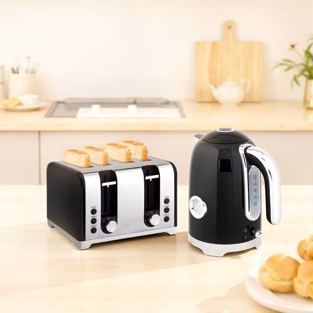 HOMCOM Retro Kettle and Toaster Set in Black and Silver Stainless Steel