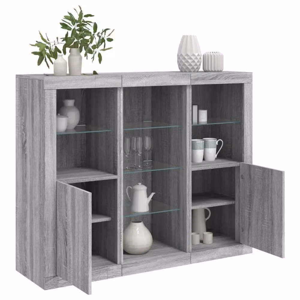 Berkfield Home 3-Piece Sideboard Set with Integrated LED Lighting in Grey Sonoma Engineered Wood – 2