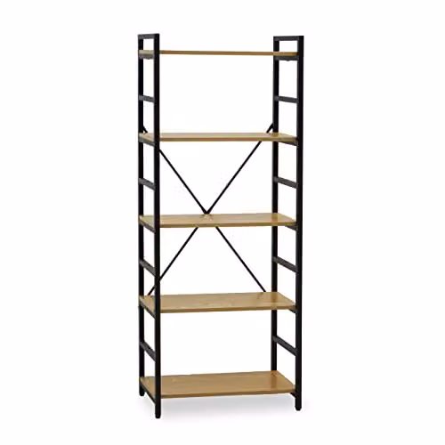 Premier Housewares 5 Tier Geometric Shelf Unit in Yellow and Black with Metal Frame, W/D/H: 60.0 x 28.0 x 151.0 cm – 1