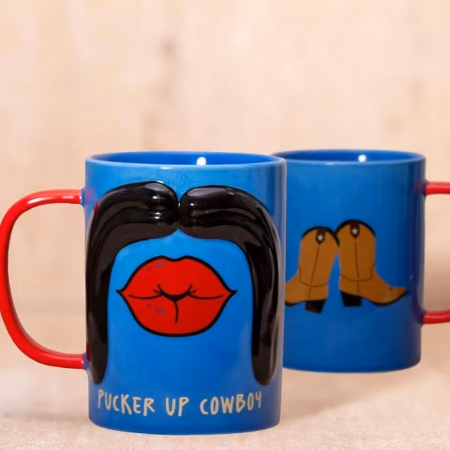 Boxer Gifts Moustache Lipstick Ceramic Mug, 18oz, Multicolour
