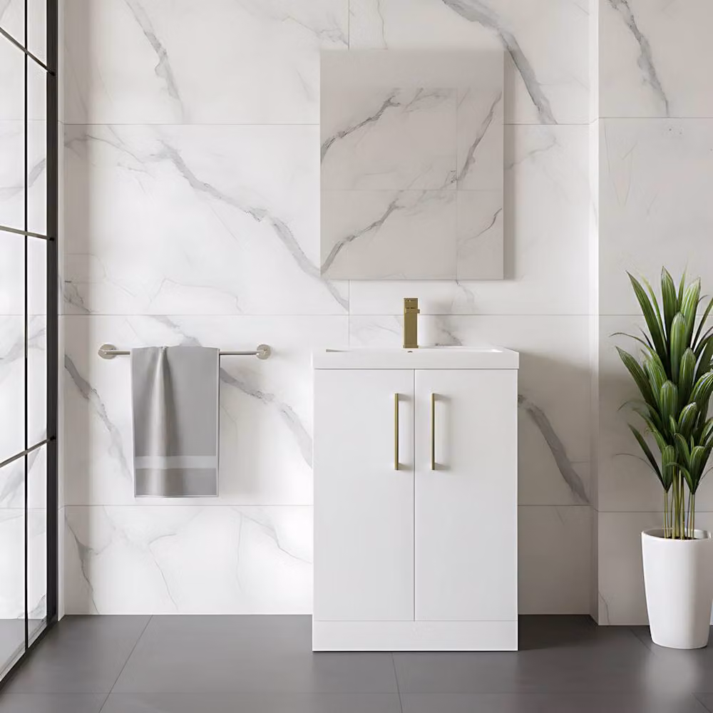 Balterley Modern White Bathroom Vanity Unit with Basin and Soft Close Doors, Width: 50 cm – 2