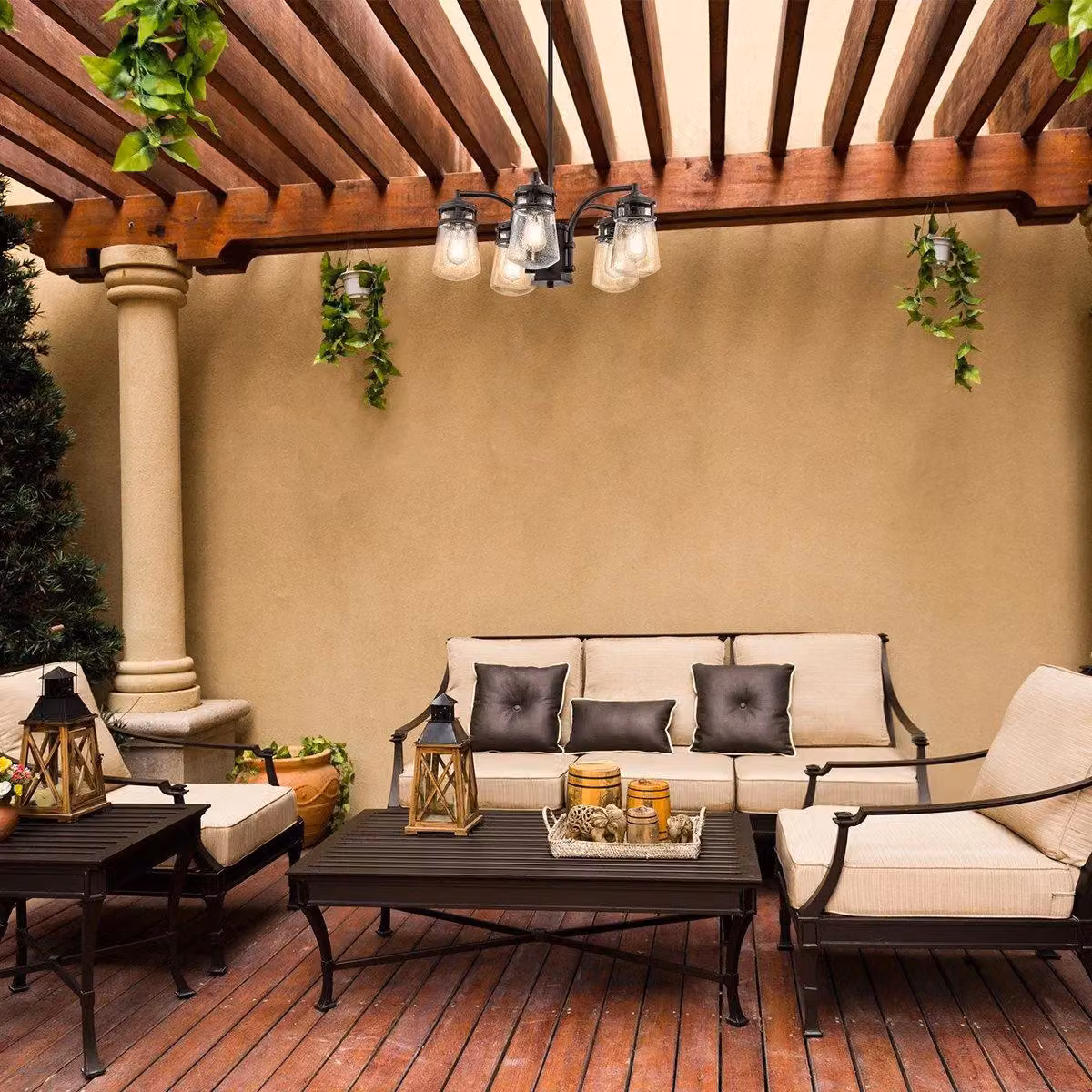 Netlighting Lyndon 5 Light Outdoor Chandelier Pendant in Bronze with Transparent Glass, IP44, E27, Height Adjustable – 2