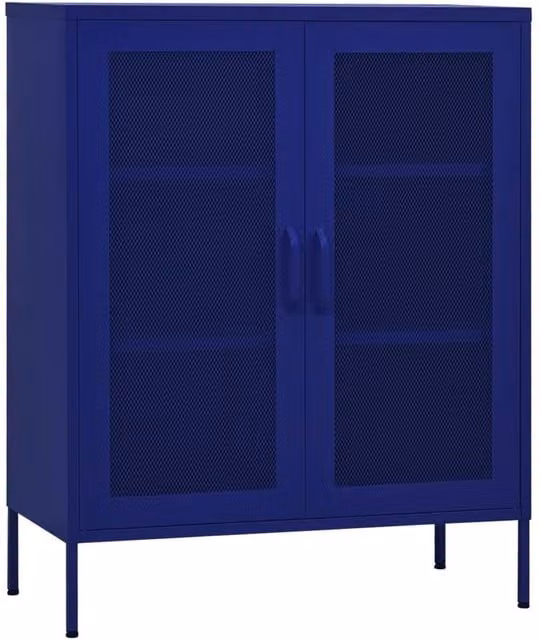 Berkfield Home Navy Blue Metal Storage Cabinet with Glass Doors, W: 80 cm, D: 35 cm, H: 101.5 cm