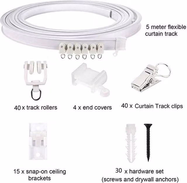 FLAVORA Bendable Ceiling Mounted Curtain Track Rail in White, 5m