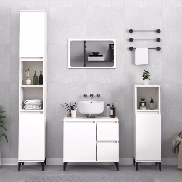 Berkfield Home White Modern Bathroom Cabinet W: 65 cm, D: 33 cm, H: 60 cm – 1