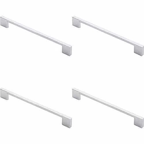 Loops 4 Pack Slim D-Shape Bow Pull Handles in Polished Chrome, W: 22.0 cm, H: 8.5 mm, Fixing Centres: 192 mm