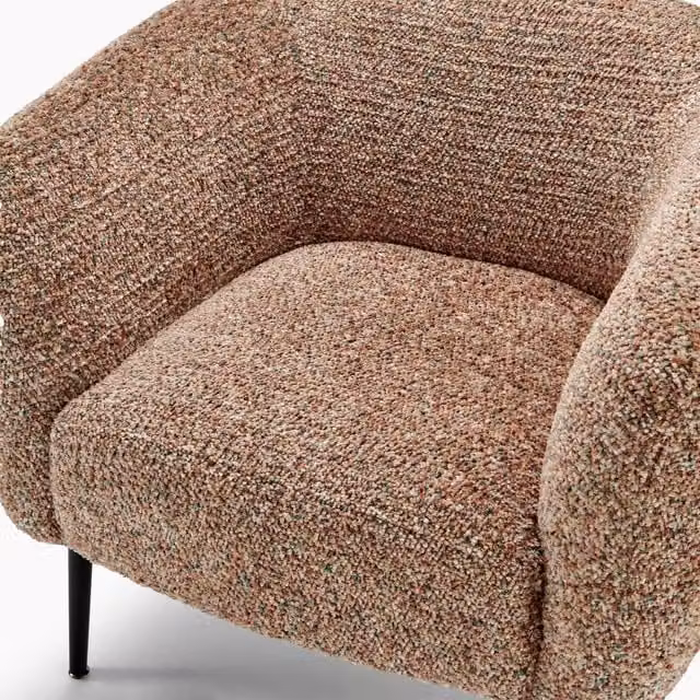 FurnitureboxUK Veda Fabric Accent Tub Chair in Orange Bouclé with Solid Wood Frame
