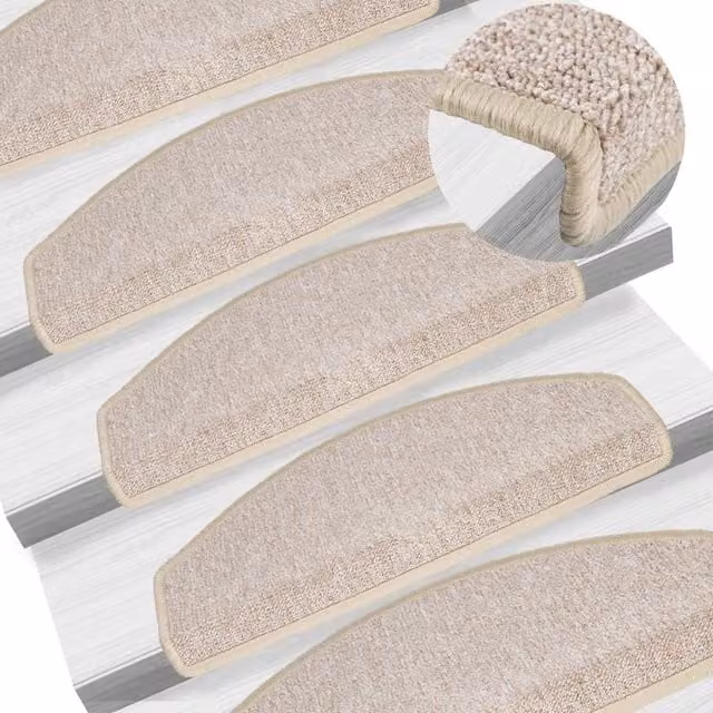 Berkfield Home Non-Slip Self-Adhesive Stair Mats, 10 Pack, Beige, W: 65 cm, D: 24 cm, H: 4 cm
