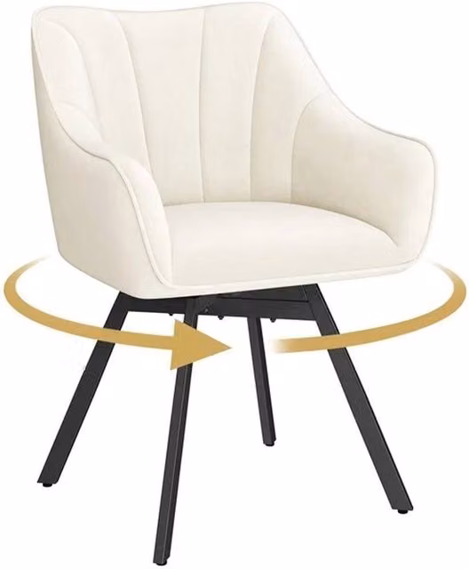 KORVIXA Swivel Dining Chair with Armrests and Backrest in White and Beige
