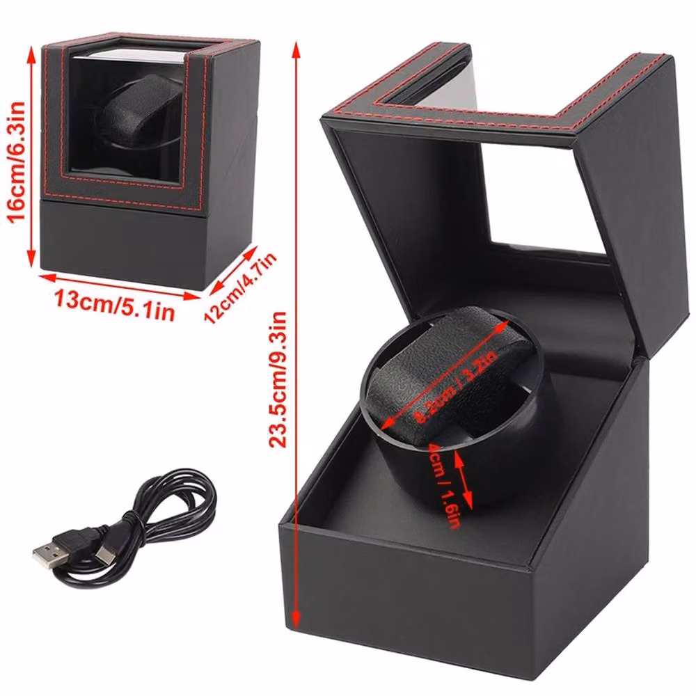 Nordara Single Automatic Watch Winder Case Rotating Organizer Quiet Box in Black W/D/H: 23.5 x 13.0 cm – 2