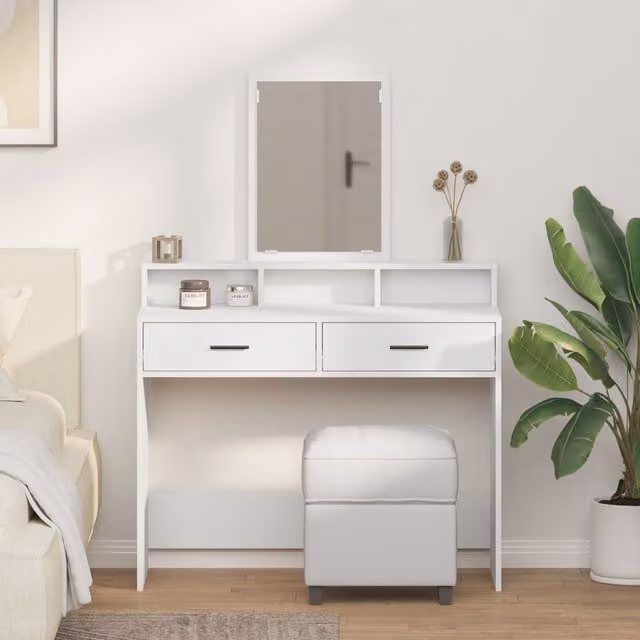 Berkfield Home White Modern Dressing Table with Drawers, W/D/H: 100 x 41 x 140 cm – 1