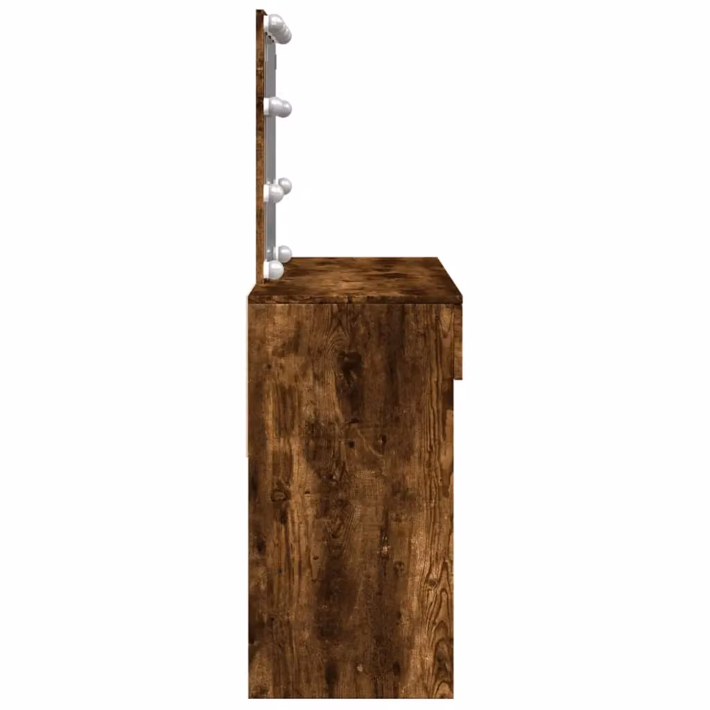 Berkfield Home Modern Smoked Oak Dressing Table with Hollywood LED, Brown, W: 100 cm, D: 40 cm, H: 130 cm – 4