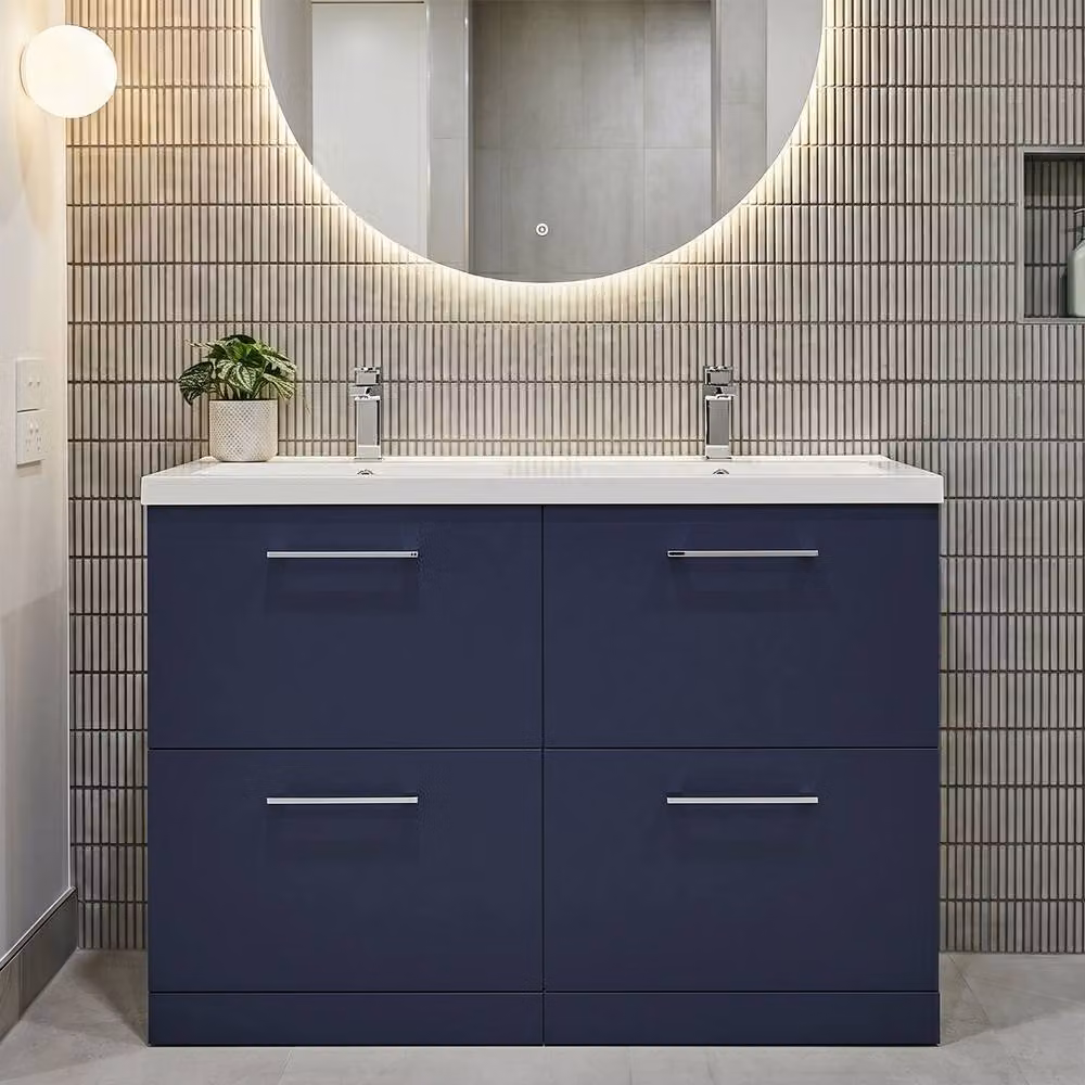 Balterley Midnight Blue 4 Drawer Floor Standing Double Basin Bathroom Unit, Width: 120 cm – 3