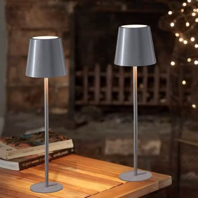 Marco Paul Pack of 2 Grey Slate and Metal Rechargeable Dimmable LED Table Lamps, Height: 33 cm
