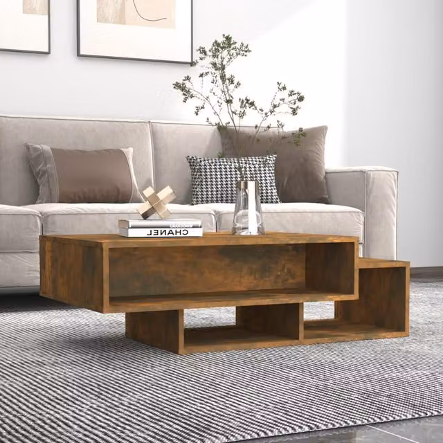 Berkfield Home Smoked Oak Coffee Table in Brown, W/D/H: 105 x 55 x 32 cm