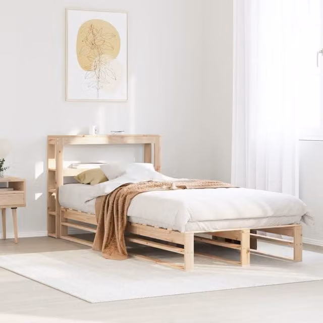 Berkfield Home Single Solid Wood Pine Bed Frame in Brown, W/D/H: 90 x 190 cm