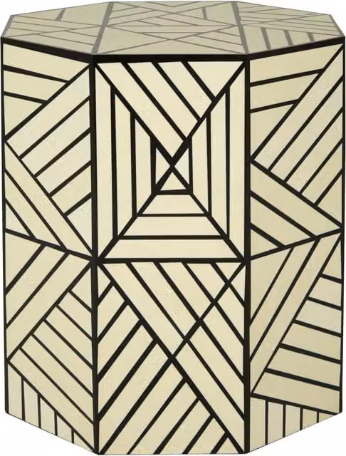 Orsina Modern Octagonal Geometric Stool in White and Black with Wooden Seat – 1