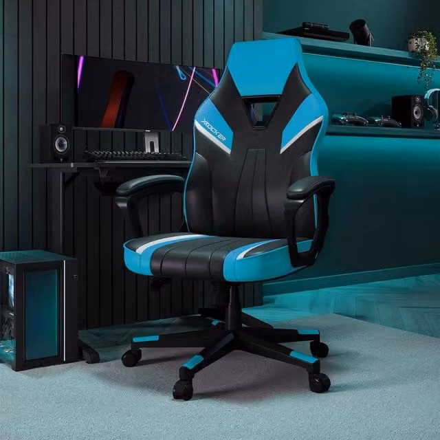 X Rocker Tempest Ergonomic Gaming Chair in Blue and Turquoise Synthetic Leather