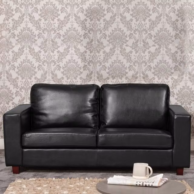 Artemis Home Woodleigh 3 Seat Modern Upholstered Sofa in Black Synthetic Leather with Solid Wood Frame – 1