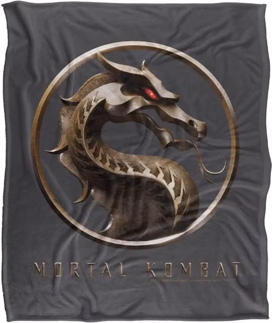 Warner Bros. Mortal Kombat Movie Logo Super Soft Fluffy Polyester Throw Blanket in Grey and Multicolour, Large