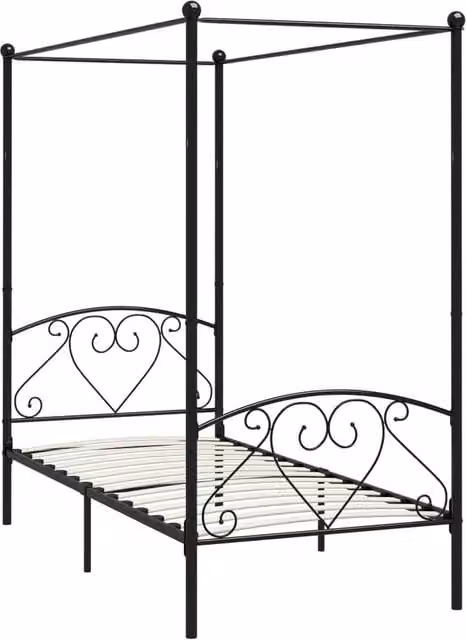 Berkfield Home Black Metal Canopy Bed Frame W: 90 cm, L: 200 cm