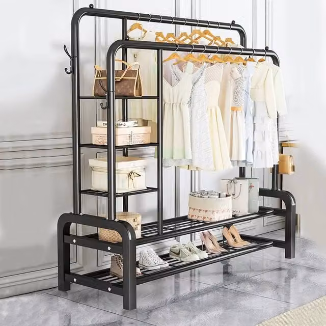 PAWNORA Black Metal Clothes Rail with 120kg Load Capacity, W/D/H: 145 x 54 x 44 cm – 1