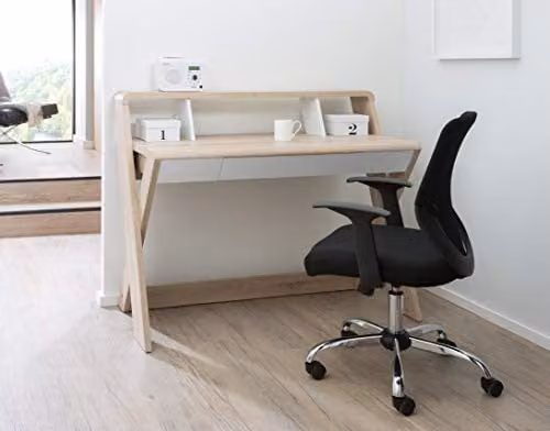 Alphason Aspen Light Oak and White Trestle Writing Desk, W/D/H: 95 x 100 x 58 cm – 2