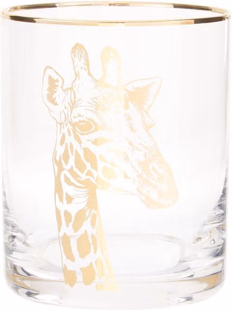 Orsina Giraffe Print Handcrafted Glass Tumbler, 380ml, Transparent and Gold