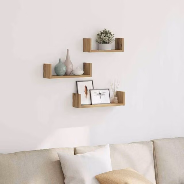 Berkfield Home Artisan Oak Wall Shelves, Set of 3, Brown Engineered Wood