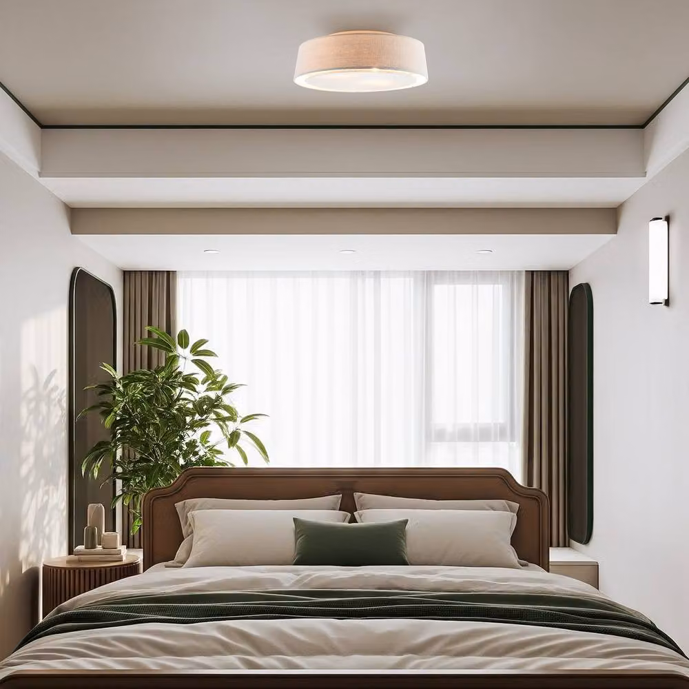 Happy Homewares Modern Round Flush Ceiling Light Fitting in Grey Linen Fabric, W/D/H: 30 x 30 x 8 cm – 2