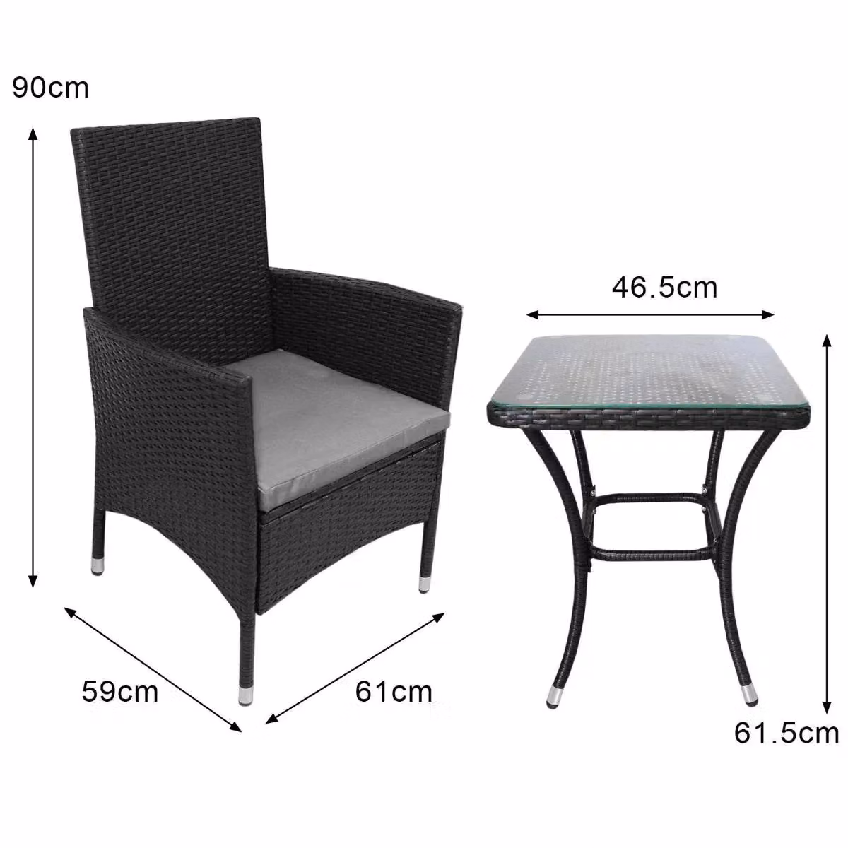Jardi Black Rattan Bistro Set with Glass Tabletop – 5