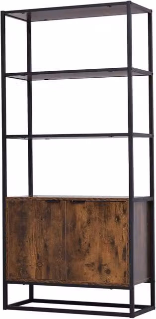 Nordara Industrial Storage Cabinet with 3 Open Shelves in Brown and Black, W/D/H: 76.0 x 33.0 x 162.5 cm