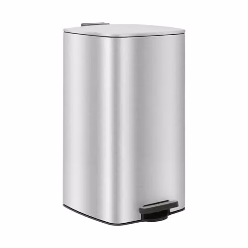 Harbour Housewares 30L Square Stainless Steel Kitchen Pedal Bin in Silver with Soft-Close Lid and Removable Inner Bucket, W/D/H: 33.5 x 28.0 x 54.5 cm