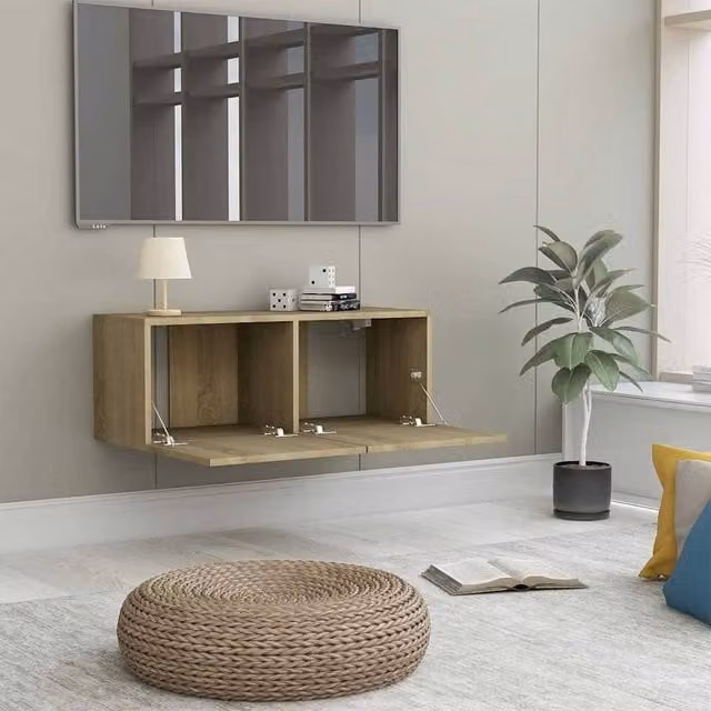 Berkfield Home Sonoma Oak TV Cabinet in Light Tan, W/D/H: 80 x 30 x 30 cm