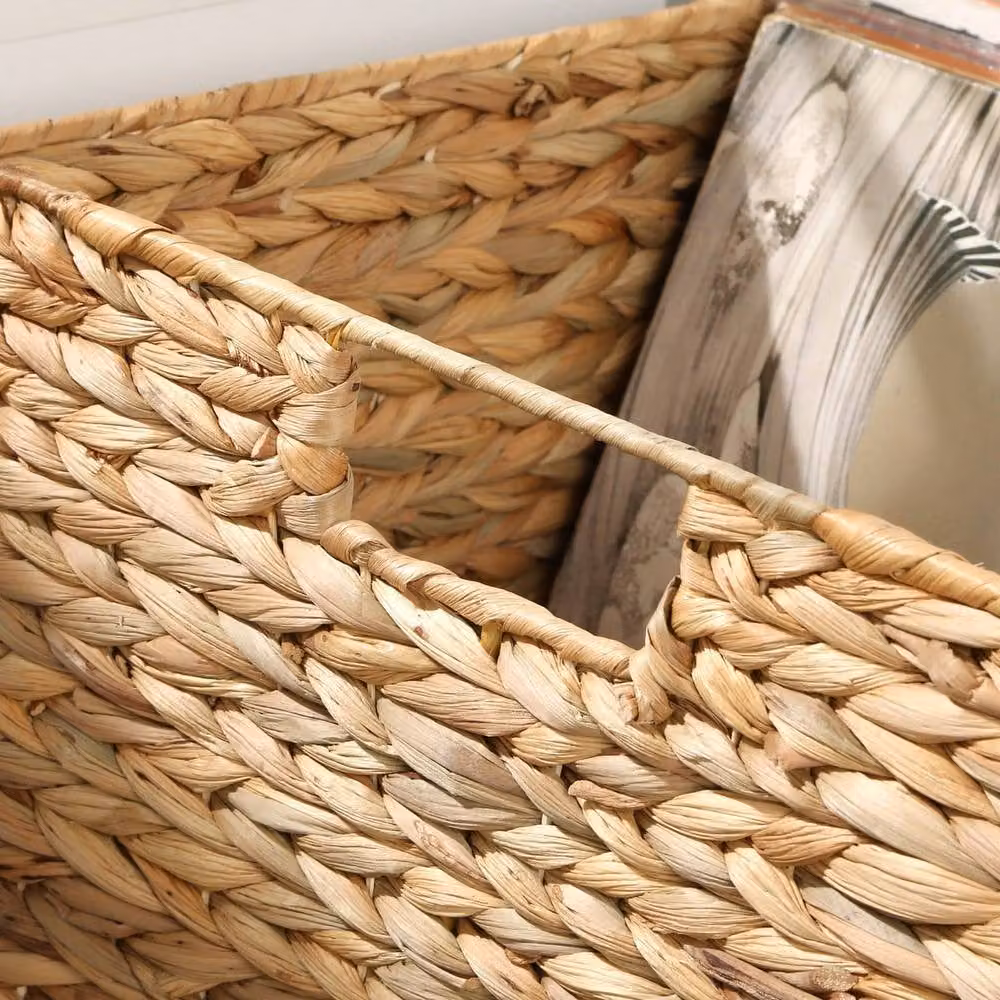 CALICOSY Water Hyacinth Toy Chest with Castors, Beige, W: 50 cm, D: 35 cm, H: 36 cm – 4