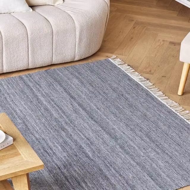 Wyld and Coco Grey Flat-Woven Indoor-Outdoor Area Rug with Fringes, W: 160 cm, L: 230 cm