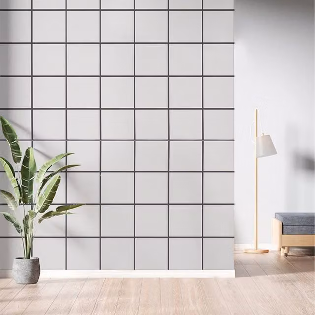 Komore Minimalist PVC Wall Tile Stickers, Black and White Large Grid, 10 Pack