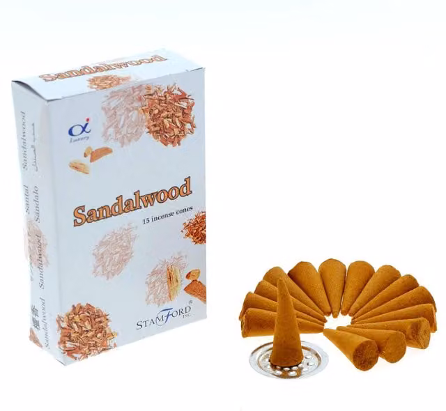 Stamford Premium Sandalwood Incense Cones, Woody Scent, White and Brown
